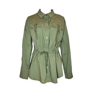 Women's Utility Jacket Green Size 10 Cotton Long Sleeve Khaki NWT Coco Y Club